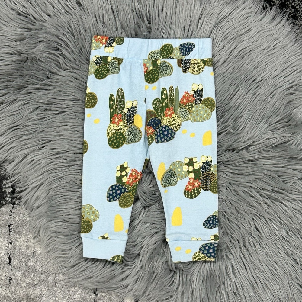 Apple Park + LALA CURIO Blue Organic Baby Leggings W/Cactus Pattern 12-18m